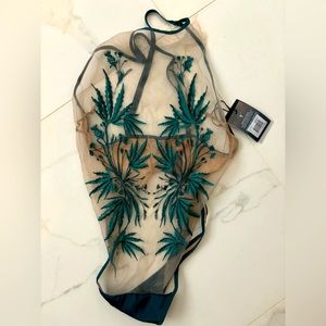 NWT Thistle and Spire Brooklyn Haze Bodysuit emerald/biscotti